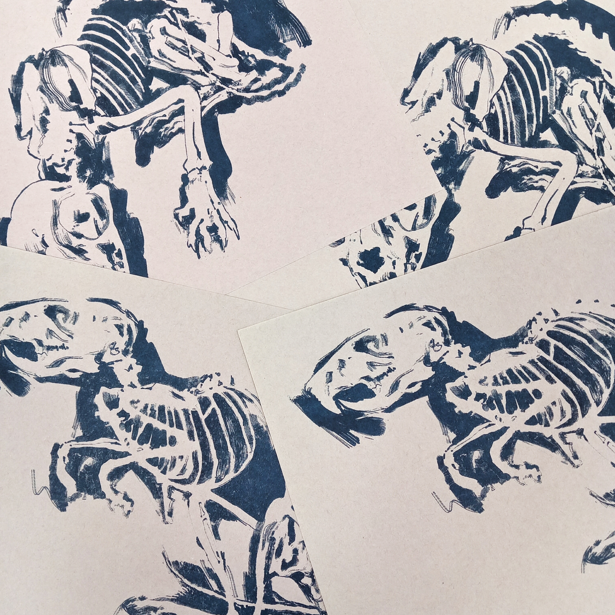 Risograph print of animal sketeltons.