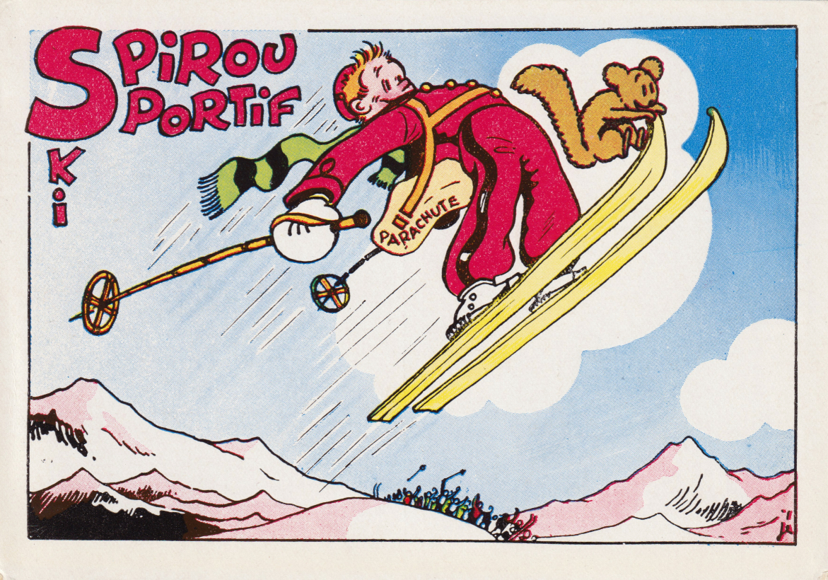 Vintage Spirou postcard illustrated by Jijé.
